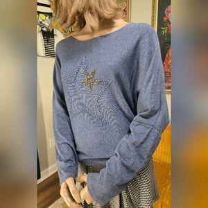 Blue Star Embellished Women's Sweater nwt